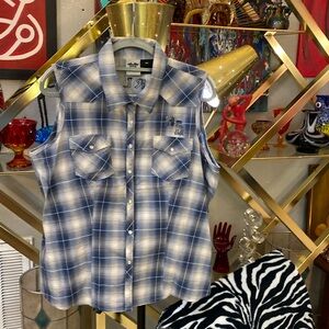 Harley Davidson Sleeveless Button Down Top, Shirt, Tunic